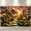 2D Printed Background Banner 1 Piece Traditional Japanese Cherry Blossom Garden Wall Covering Cloth