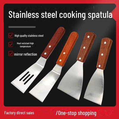 Stainless Steel Teppanyaki and Pizza Spatula with Wooden Handle - Versatile Kitchen Tool