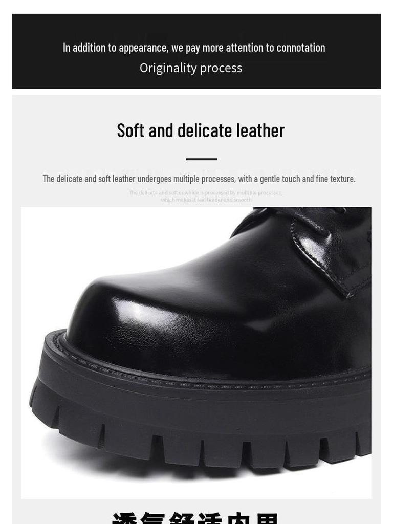 2025 Spring Youth Round Toe Low Heel Lace-up Casual Leather Work Shoes