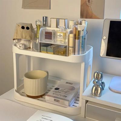 Doppelschichtiges Schreibtisch-Organizer-Regal Schreibwarenbehälter Kleinteile-Ständer Stifthalter Kosmetik-Aufbewahrungskorb Büro Küchenregal