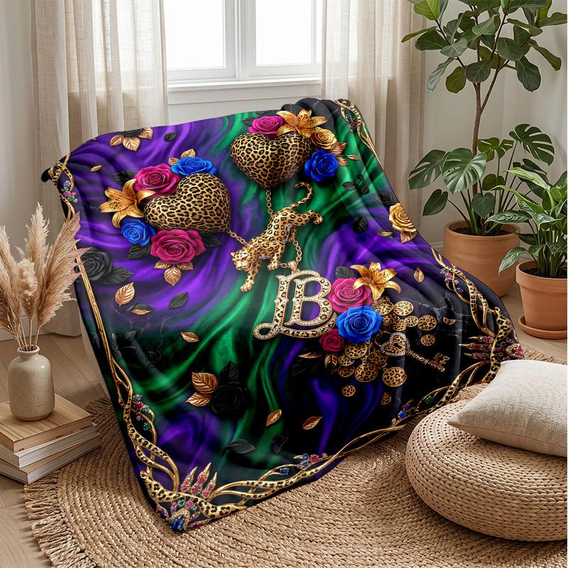 Leopard and Floral Fusion 3 Theme blanket Lightweight Warm Flannel Blanket Decorative Throw Blanket for Home Decoration