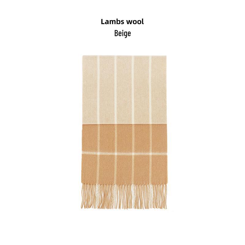 CEENIU Winter 100% Wool Plaid Tassel Scarf