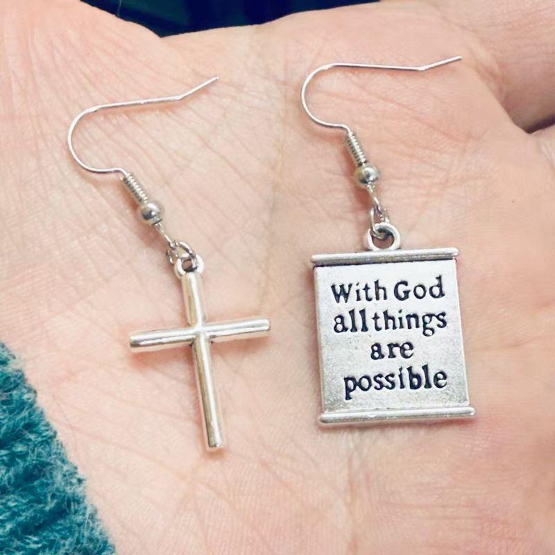 Geometric Hollow Fish Cross Pendant Inspirational Earrings - Best Seller