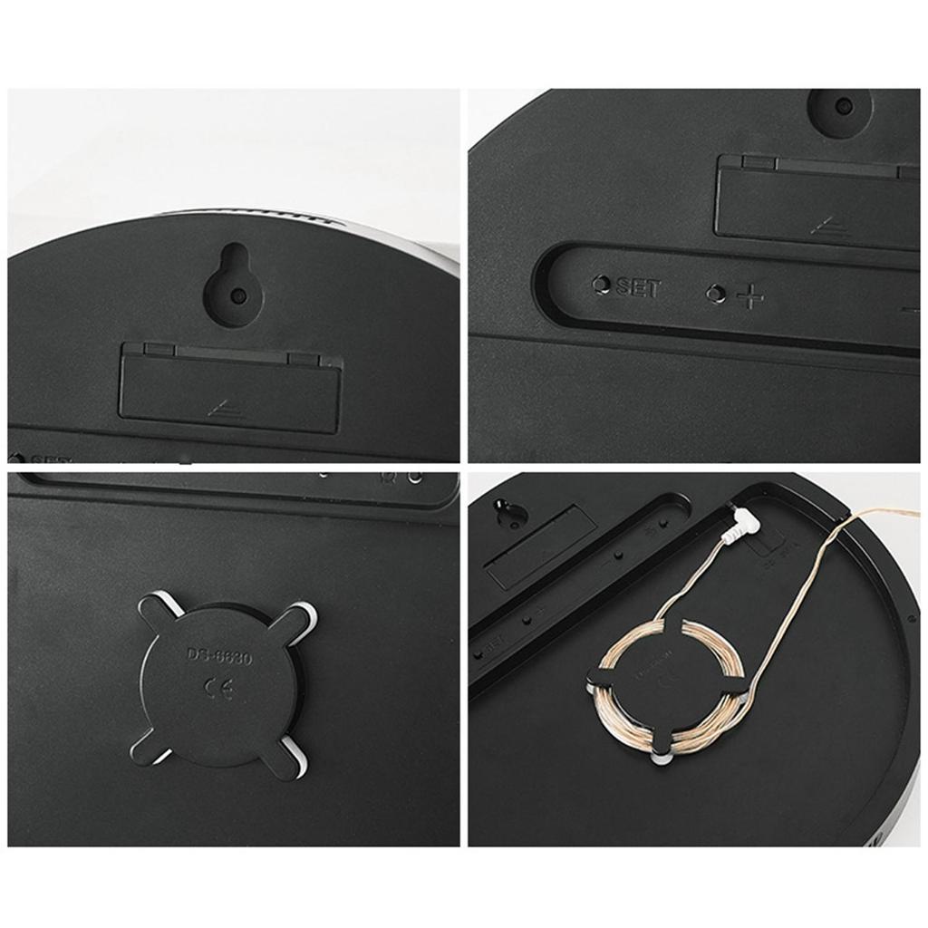 Multifunctional Wall Clock Round Remote Control Time Week Date Temperature Humidity Display for Home Dining Room