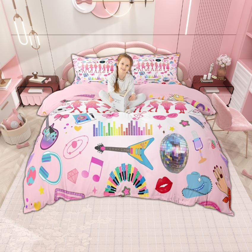 Homewish Colorful Guitar Duvet Cover Set For Girls Pop Music Star Bedding Disco Ball Headset Print Bed Cover Set