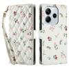 For Xiaomi Redmi Note 14 4G (163.25mm) Wallet Case Rhombic Floral Design Leather Flip Phone Cover with Strap