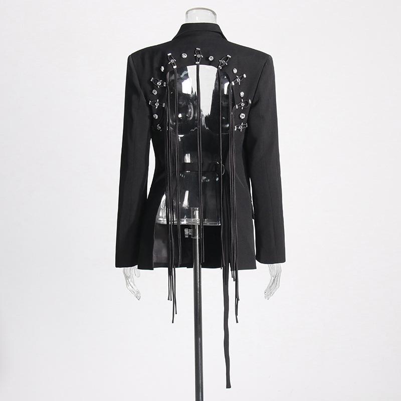 

Женский пиджак весна-лето 2025 - Элегантный дизайн с открытой спиной и лентой XL чёрный