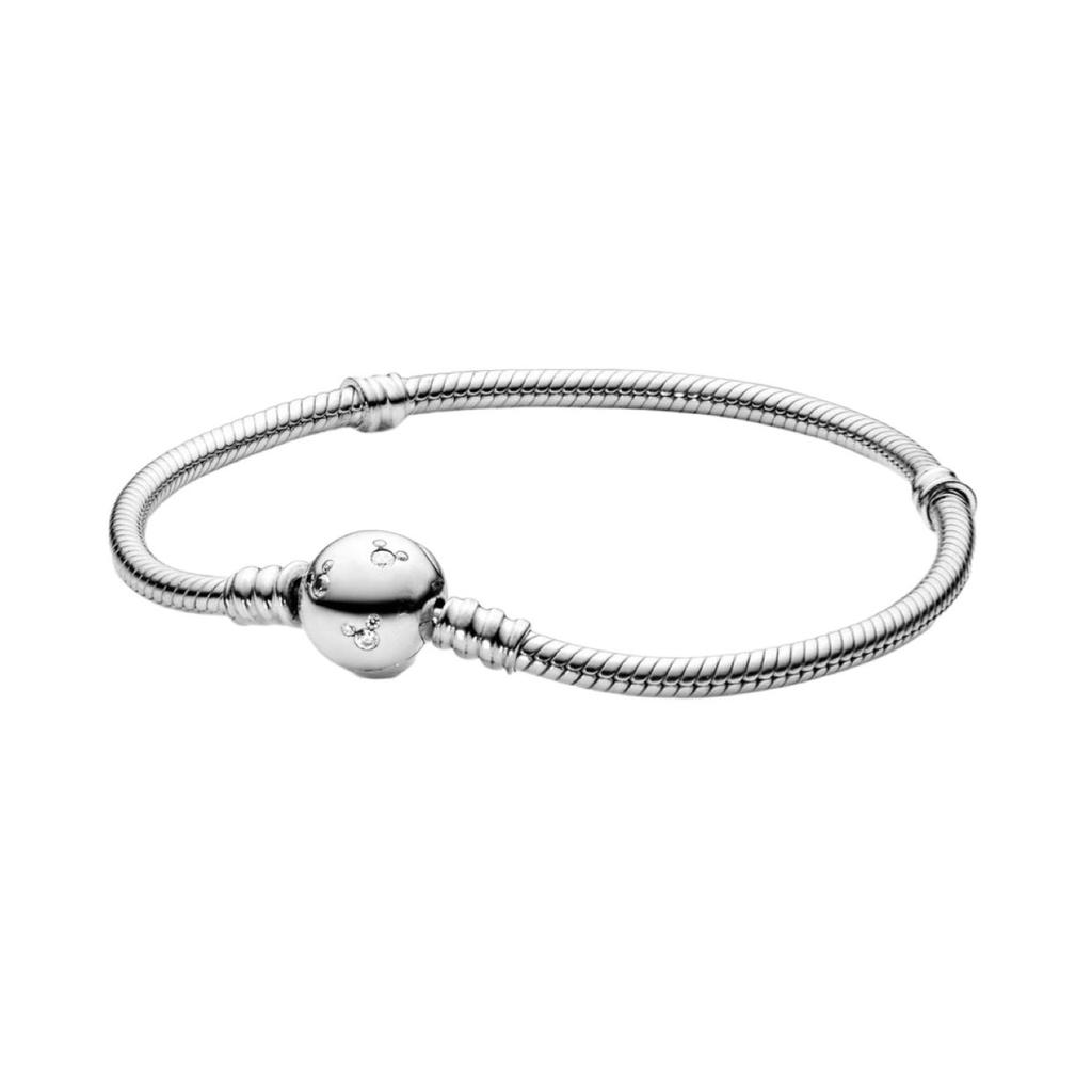 925 Silver Original 17-21CM Pearl Heart-Shaped Hard Ring Square Buckle Round Bracelet Fit for DIY Mini Birthday Jewelry Gifts