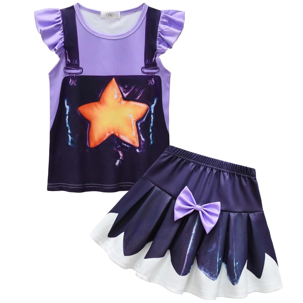 Детские Девочки Лилия Lovebraids Принт Футболка Плиссированная Юбка Комплекты Одежды 110cm фиолетовый