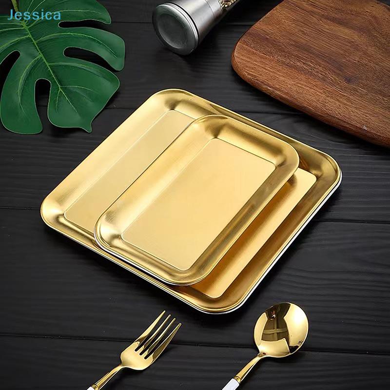 Stainless Steel Serving Trays-Gold & Silver Rectangular/Square Food Plates for Kitchen, Dining & Party (Assorted Sizes)