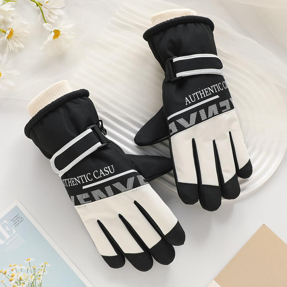 Ski Gloves for Men and Women Outdoor Winter Thickened Windproof Water Splashing Cold and Velvet Touch Screen Riding Warm Gloves