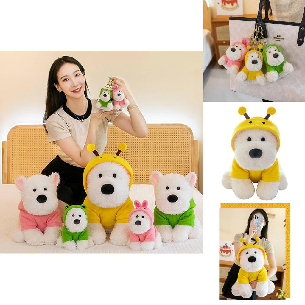 Adorable Plush Highland White Terrier Dog Toy Soft And Cuddly With Bee And Frog Outfits For Kids