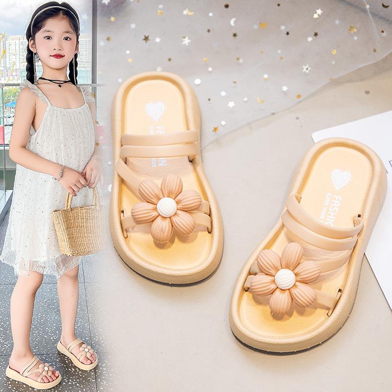Mädchen Hausschuhe Sommer Neu Rutschfeste Weiche Sohle Prinzessinnenstil Frische Blumen Dual-Use Flache Sandalen