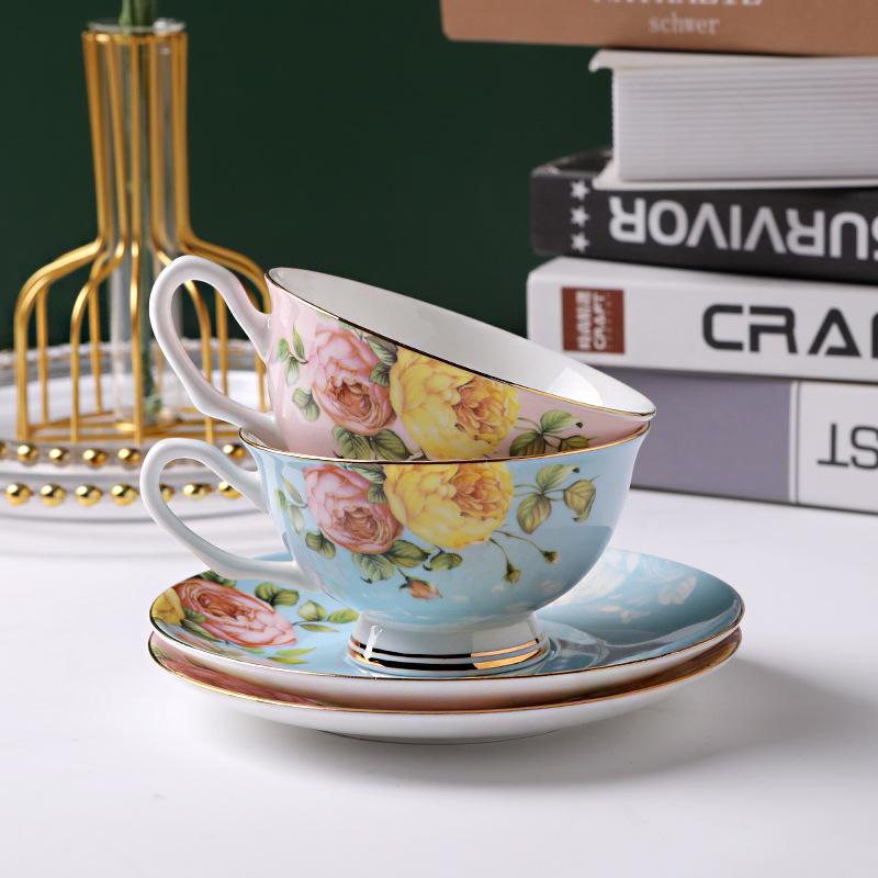 British Bone China Coffee Cup And Saucer Set, Simple Ceramic Coffee Cup Printing Pattern, European Cup And Saucer Souvenir Gift