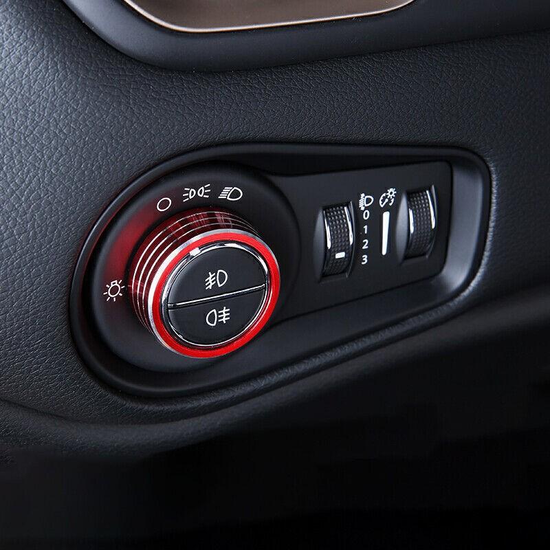 For Jeep Renegade 15-2023 Red Alloy Headlight Switch Control Knob Ring 1pcs