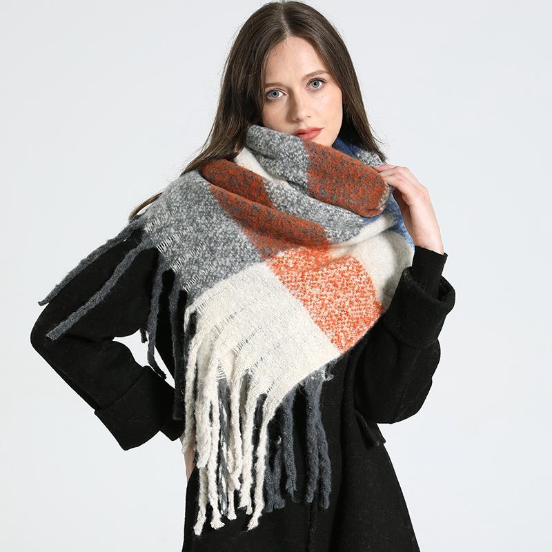 

Luxury Cashmere Winter Scarf Women Chunky Stoles Plaid Warm Shawl and Wrap Bandana Pashmina Long Tassel Female Thick Blanket 50x190cm