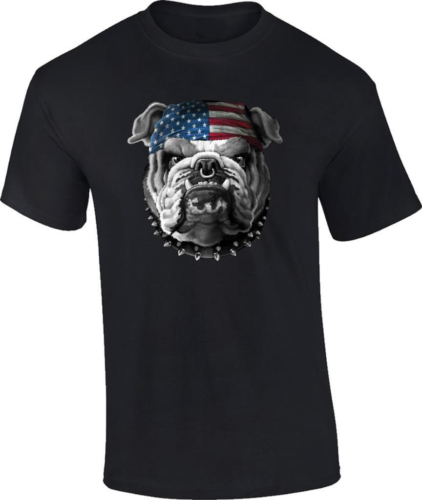 American Bulldog T-Shirt US Flag Patriotic Spiked Dog Collar Tee XXXL