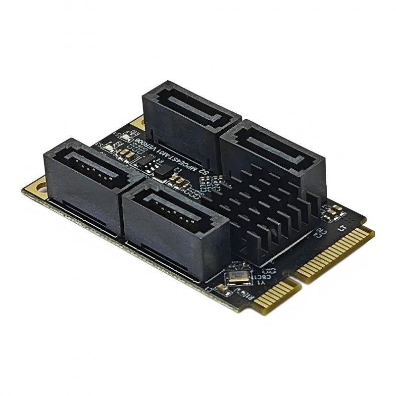 Mini PCIe to SATA 3.0 Adapter Card, 4-Port 6Gbps for Hard Drive Expansion, Synology Direct Pass-Through - Black