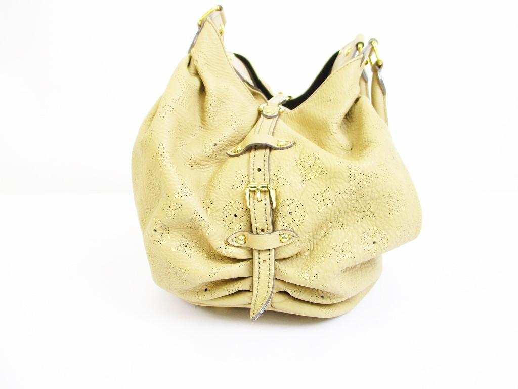 Authentische LOUIS VUITTON Mahina Leder Beige Tote & Shopper Tasche Geldbörse Neo L #6367 Generalüberholt