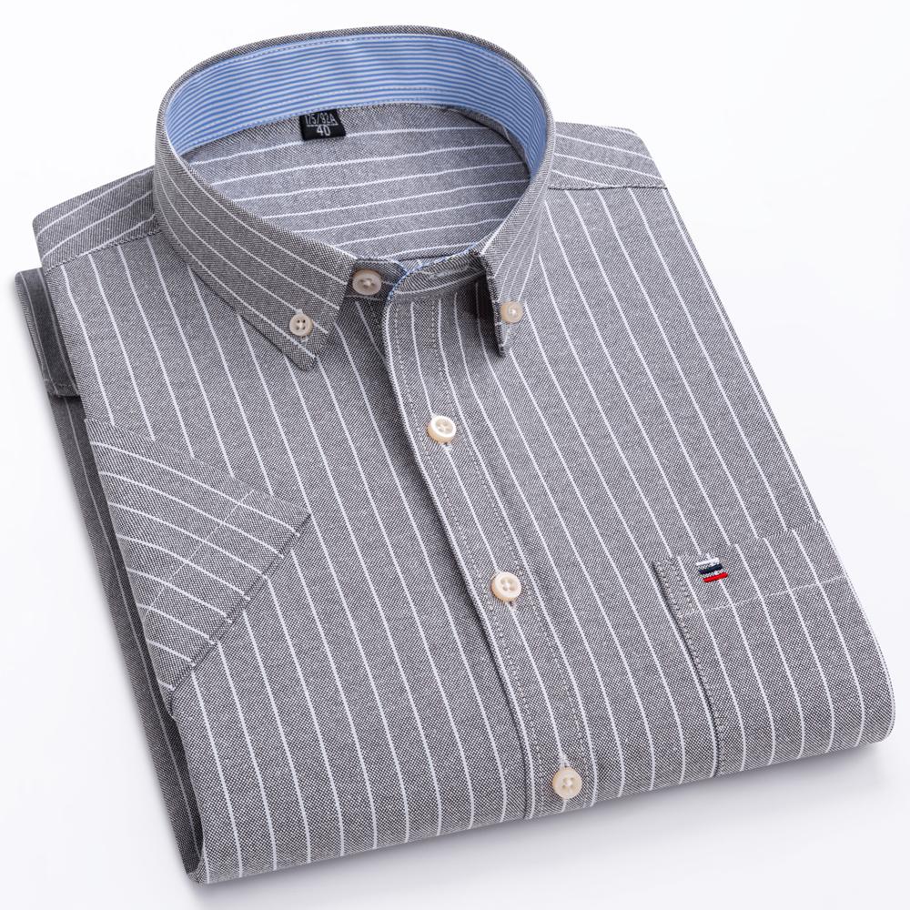 Men's Striped / Solid Short Sleeve Oxford Cotton Button Down Shirt, Summer Casual Comfort Lightweight Breathable with Chest Pocket