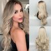 French Style Fashionable and Elegant Long Curly Hair for Women Without Bangs, Split Wig, Gold Gradient, Medium To Long Style, Daily Wig