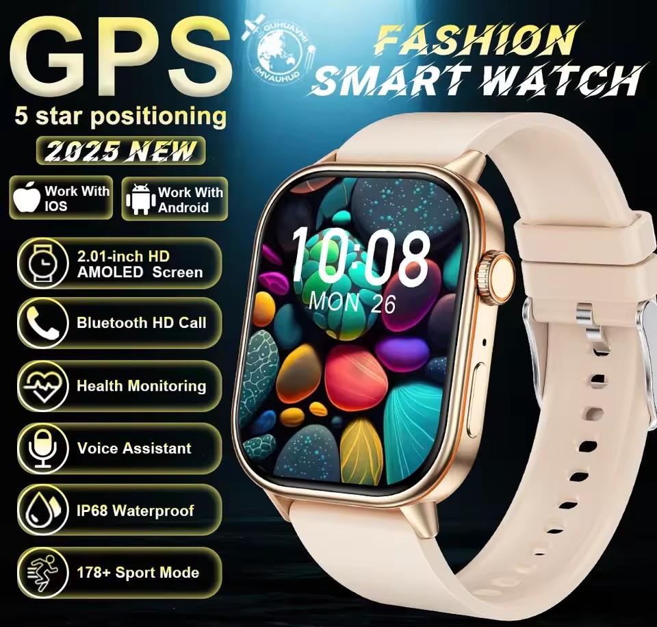 LUCKY START 2026 For Android IOS GPS Smart Watch Women 2.01" HD Screen Heart Rate Bluetooth Call Compass IP68 Waterproof Men Smartwatch