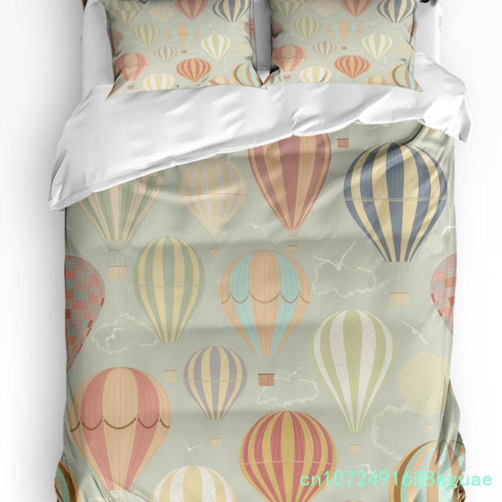 3pcs Bedding Set Cartoon Hot Air Balloon Home Textile Duvet Cover Pillow Case Boy Kid Teen Girl Bedding Covers Set