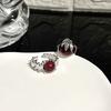 French Irregular Niche Design Personality High Sense Red Gem Open Ring Cold Wind Ring Female