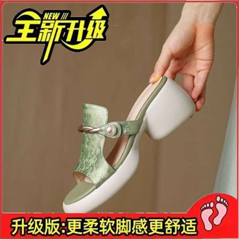 

2025 лето новый китайский стиль круглый носок на толстой подошве маффин крутые шлепанцы шлепанцы на одно слово женские 40