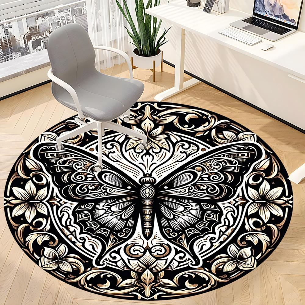 1pc Butterfly Ornament Carpet, Round Non Slip Durable Large Size Office Carpet, Suitable for Office