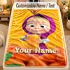 Flannel BlanketMasha and the Bear Custom Name Text Personalized Soft Warm Throw Blanket Home Decor Gift
