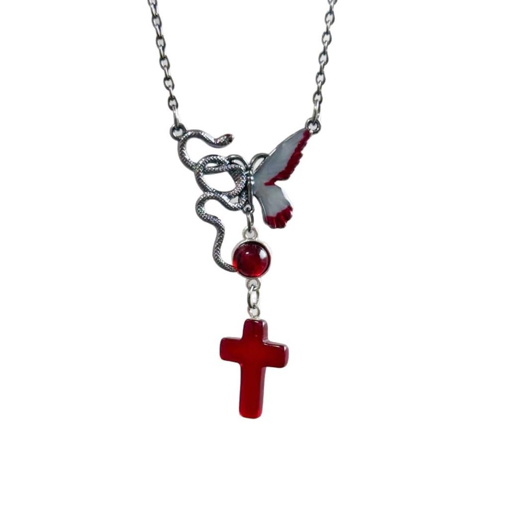 

Gothic Punk Street Style Alloy Necklace With Geometric Cross Pendant For Party Wear