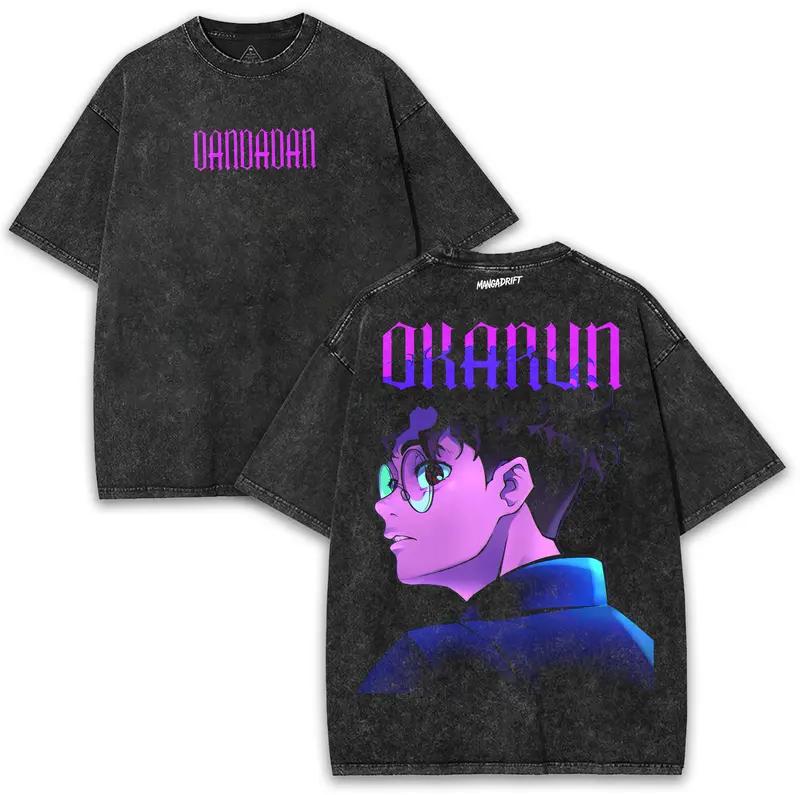 Funny Animen Dandadan Print Tshirts Men Women Washed Vintage Tees Hip Hop Fashion Oversized Street Short Sleeve Harajuku Tops