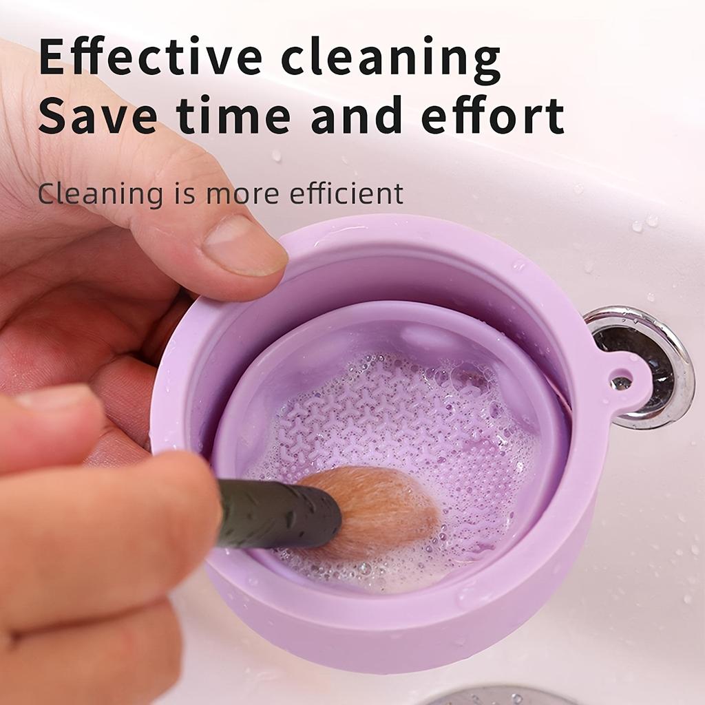 2-In-1 Silicone Folding Portable for Makeup Brush Cleaning Bowl with Drying Rack, a Tool for Cleaning Beauty Brushes
