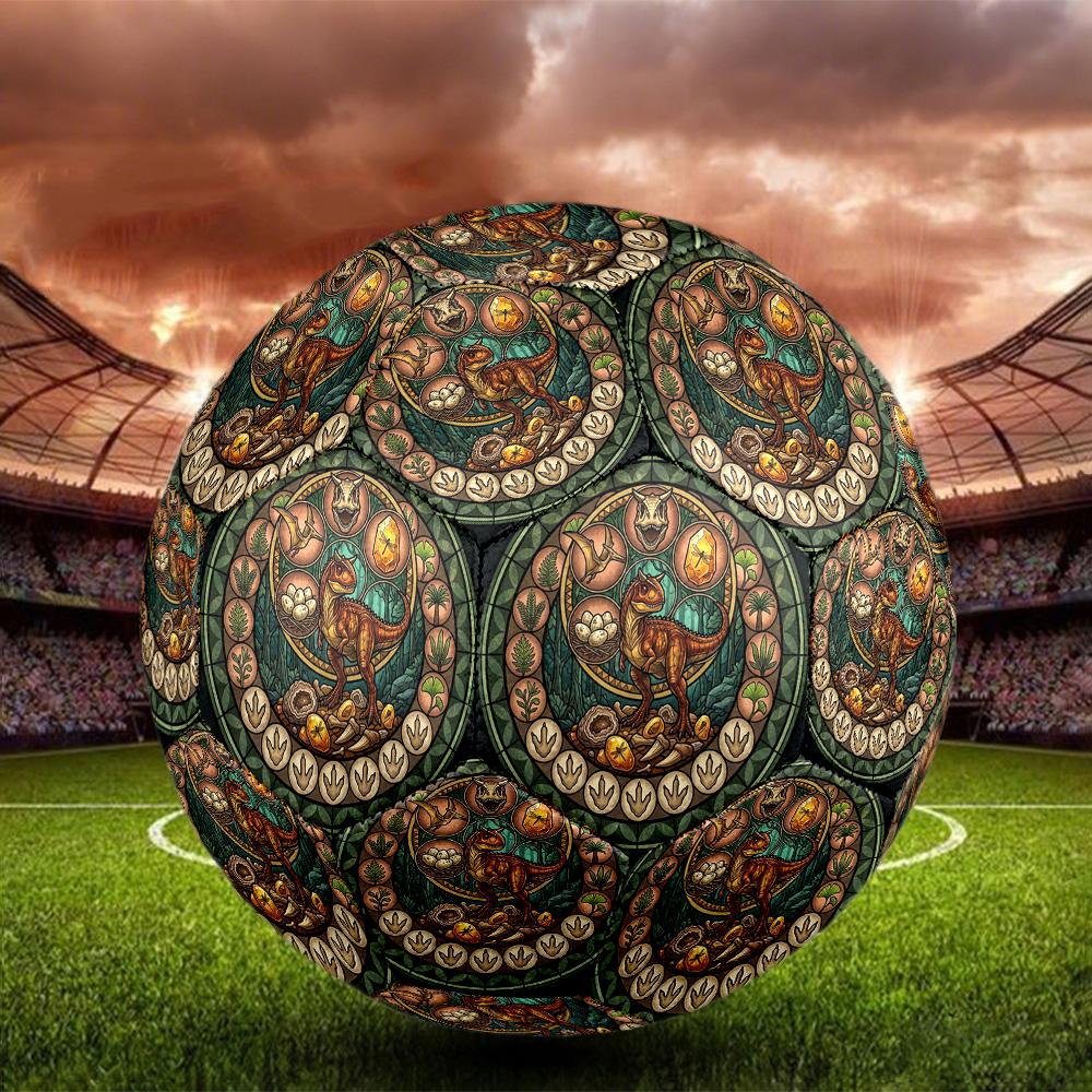 Dinosaur Glass Art Round Football Size 5 Adult Ball Suitable for Training Matches and Outdoor Team.