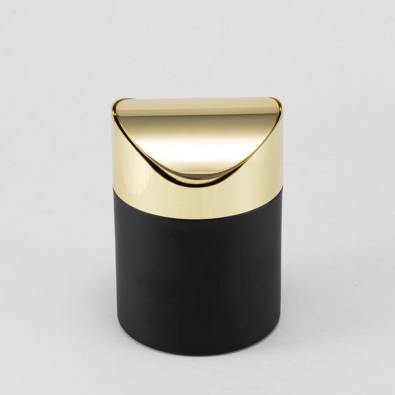 Gold Desktop Trash Can - 304 Stainless Steel Mini Bin with Lid, Light Luxury Storage Basket