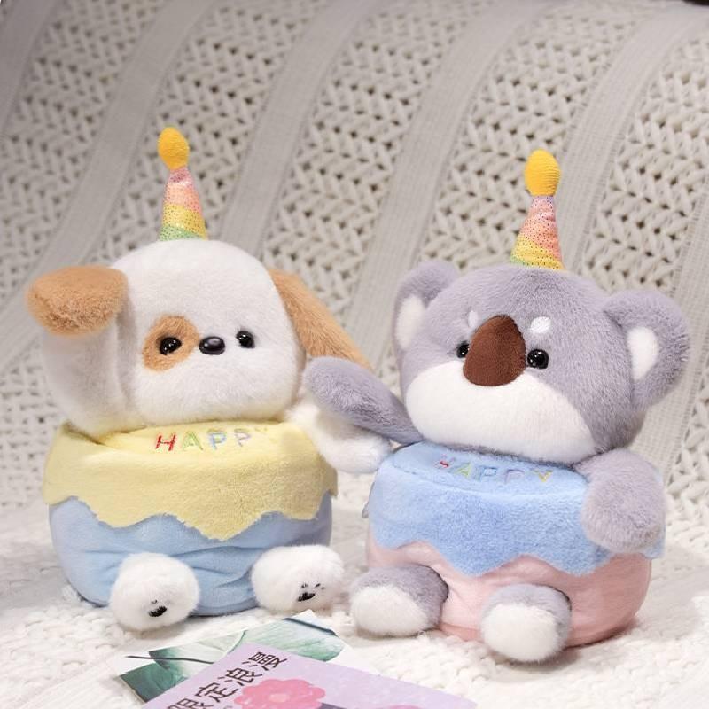 Plush Singing Birthday Cake Music Dog Fox Koala Doll Gift Decoration Surprise