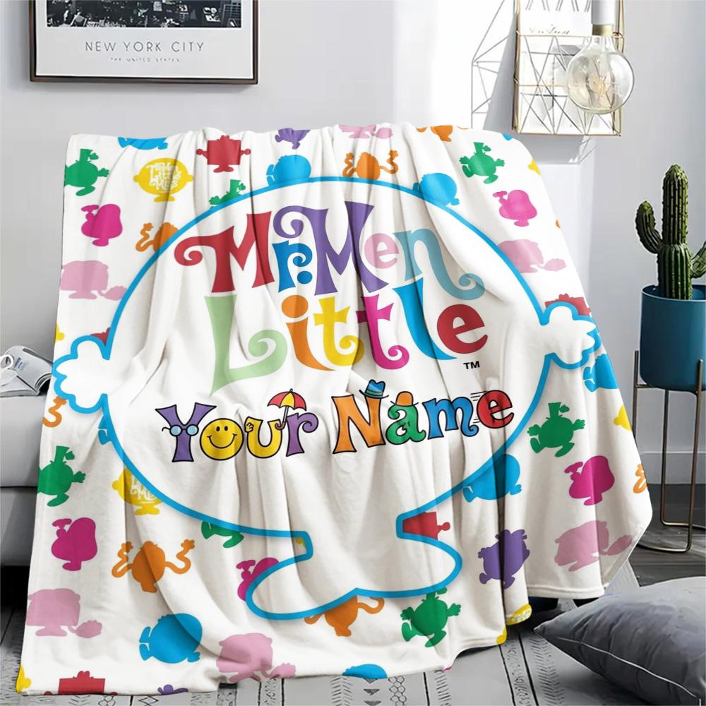 1PC Mr Men Adventure Custom Name Patterned Flannel Blanket Suitable For All Seasons For Home Decor Warmth And Comfort Gifts Holiday Present