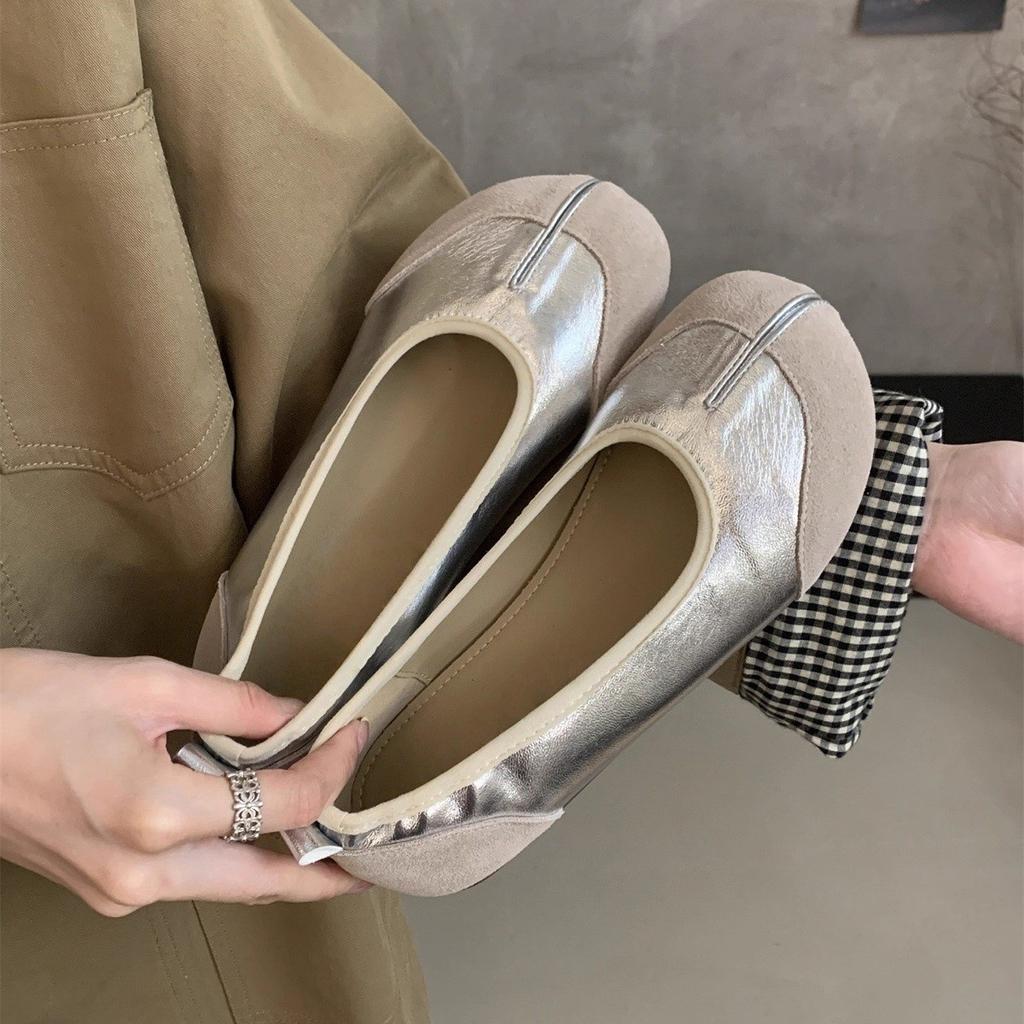 Frühlings- und Herbst-Doudou-Schuhe Bequeme weiche Sohle Flacher Ausschnitt Einzelne Schuhe Damen Ein-Fuß-Oma-Schuhe