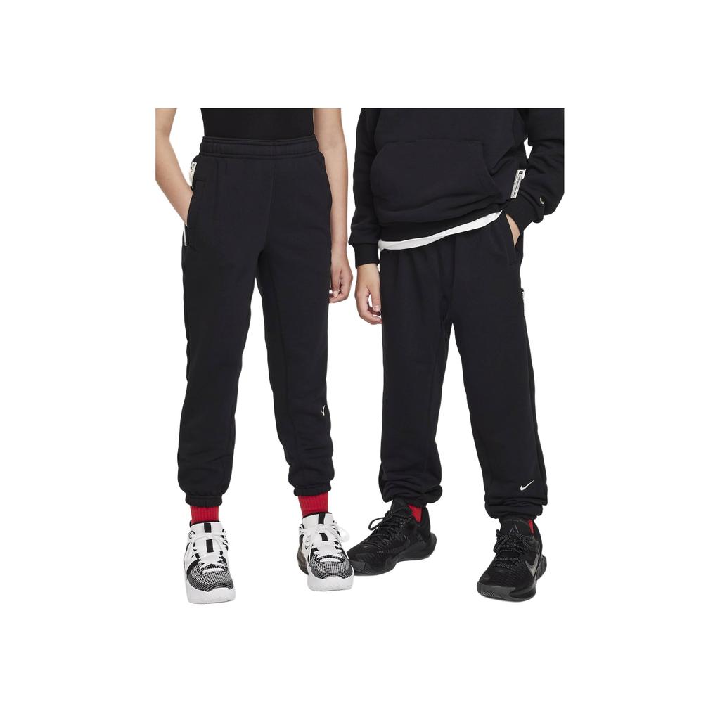 Nike Dri-Fit Standard Issue Fleece Knit Sports Pants Solid Color Logo Print Elastic Waist Men Pants Black Light-Ivory FZ5027010
