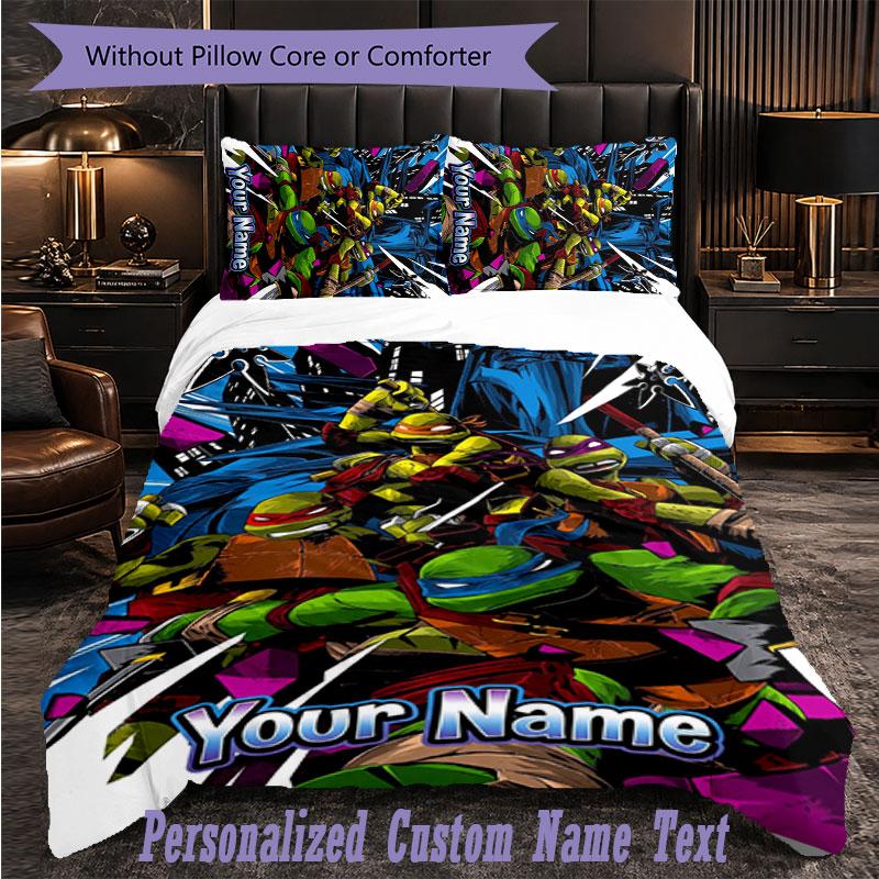 Personalized 3Pcs Bedding SetTeenage Mutant Ninja Turtles Custom Text Duvet Cover Pillowcase Set Bedroom Gift