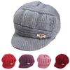 Knitted Hat Peaked Love Heart Decor Thickened Plush Lining Keep Warm Solid Color Winter Thermal Middle-aged Women Cap for Gift