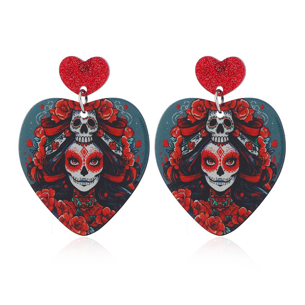 Hand-Painted Skull Acrylic Earrings - Halloween Party Jewelry for Women