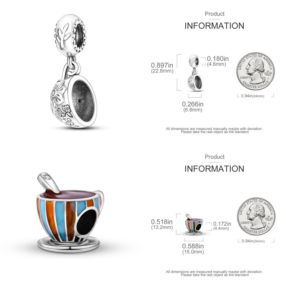 High Quality Copper Teacup Coffee Pendant Beads Fit Original Fine Bracelets Charms Diy Women Jewelry Making