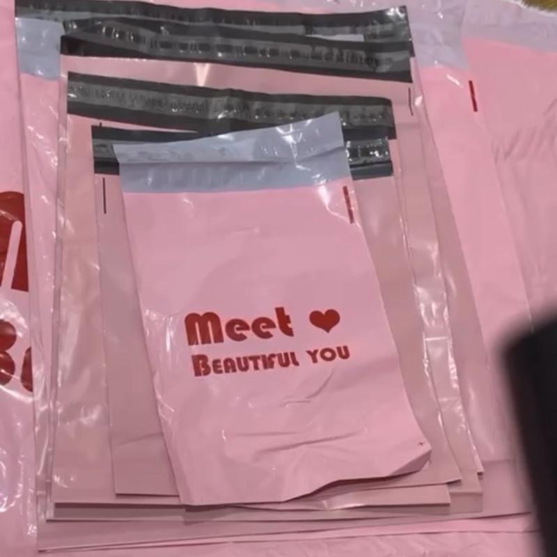 100 Adet Pembe Teşekkür Ekspres Teslimat Çantası, Su Geçirmez ve Dayanıklı Alışveriş Çantaları, Giyim Hediye Paketleme Lojistik Çantaları