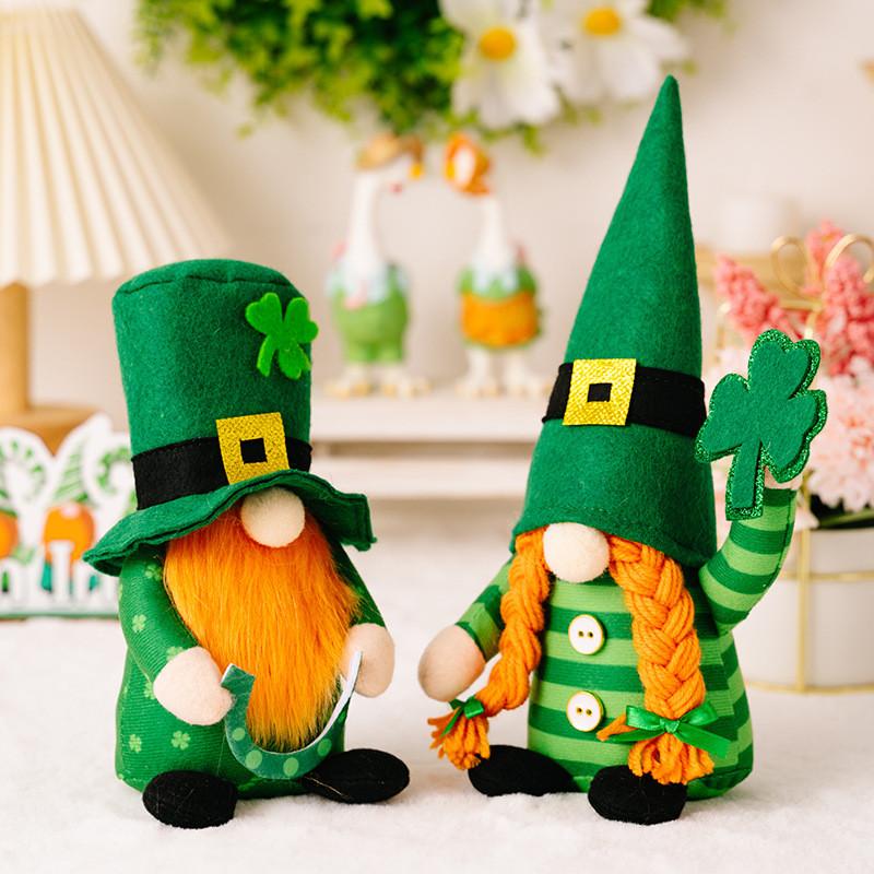 Festival Leaf Green Decorative Gnome Figurine With Striped Design Perfect Celebrations For