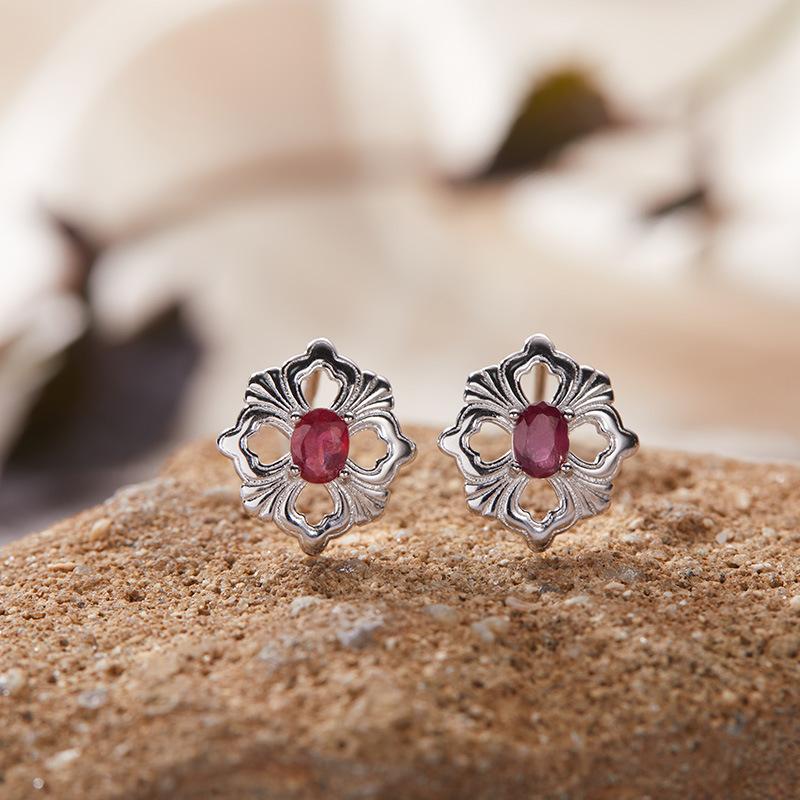 S925 Sterling Silver Natural Colored Treasure Necklace Women'S Niche Light Luxury High-End Set French Retro Brushed Collarbone Chain