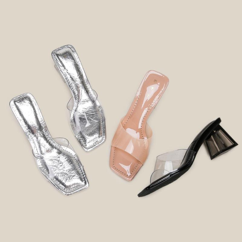 H368-6 Candy Color ZA Transparent High-heeled Slippers Women's Silver Summer Sandals Transparent Crystal Heel Outer Shoes Women