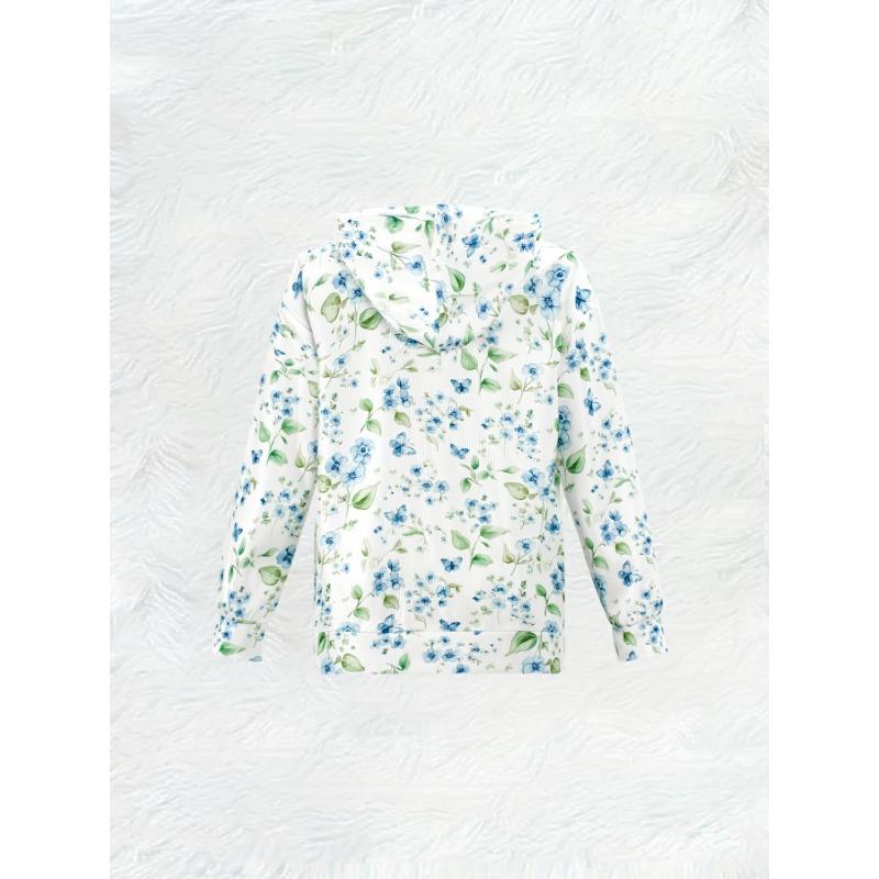 Fresh Botanical Floral Butterfly Print Zip Hoodie for Women – Lightweight Drawstring Hooded Jacket