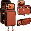 Leather Phone Case With Zipper Wallet Crossbody Strap IPhone 17 Pro Women Shockproof Protective Cover
